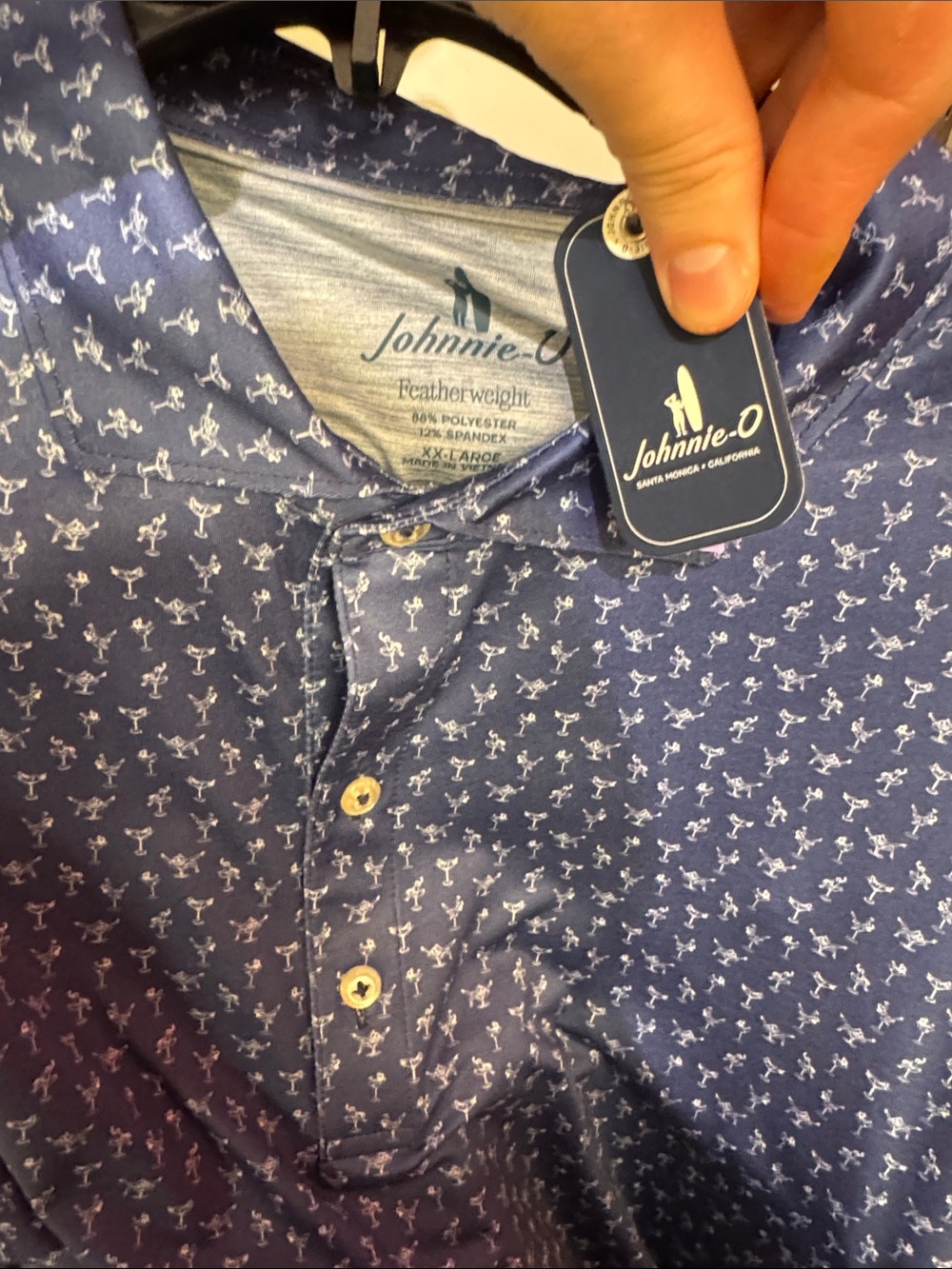 johnnie-O Navy Button-Down Shirt with White Palm Print